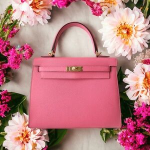 Hermes Kelly 25 Epsom Sellier Rose Azalee GHW